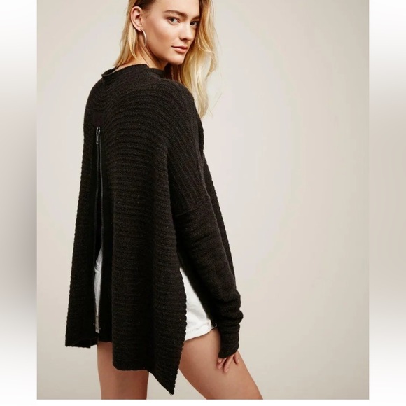 Free People Arctic Fox Sweater XS charcoal wool blend zipper oversized - Picture 3 of 14